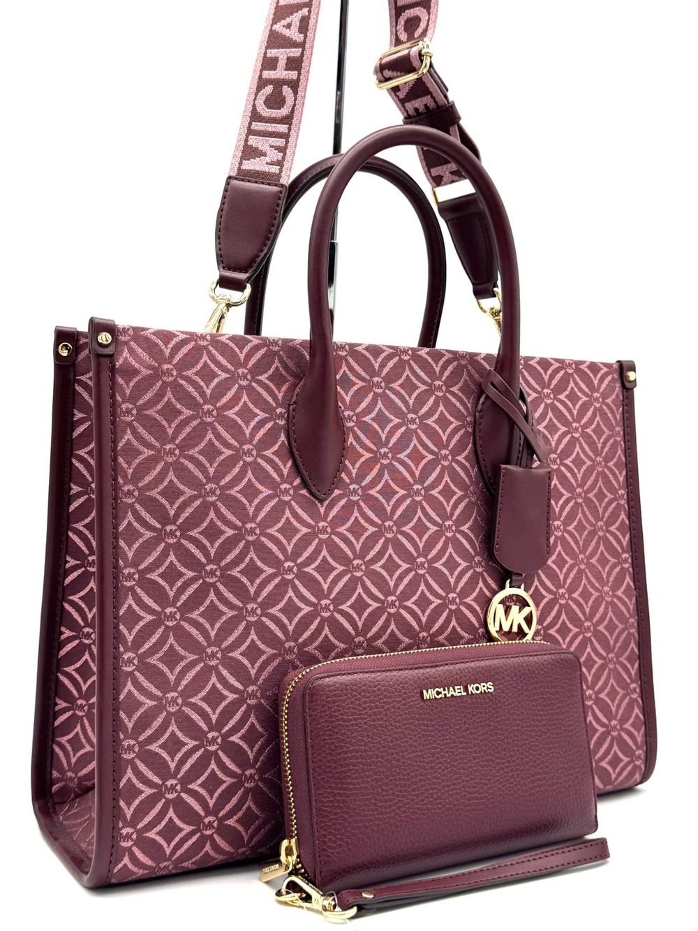 Michael Kors Medium Mirella Tote Bag & Matching Phone Case Wallet - Ox Blood - Picture 4 of 13